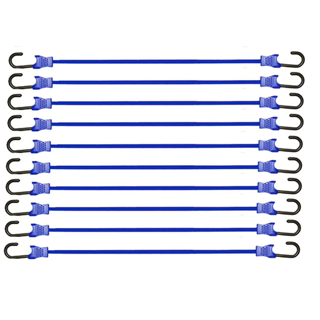 10-Piece Set of 9mm Elastic Cords with Durable Plastic-Coated Metal Hooks