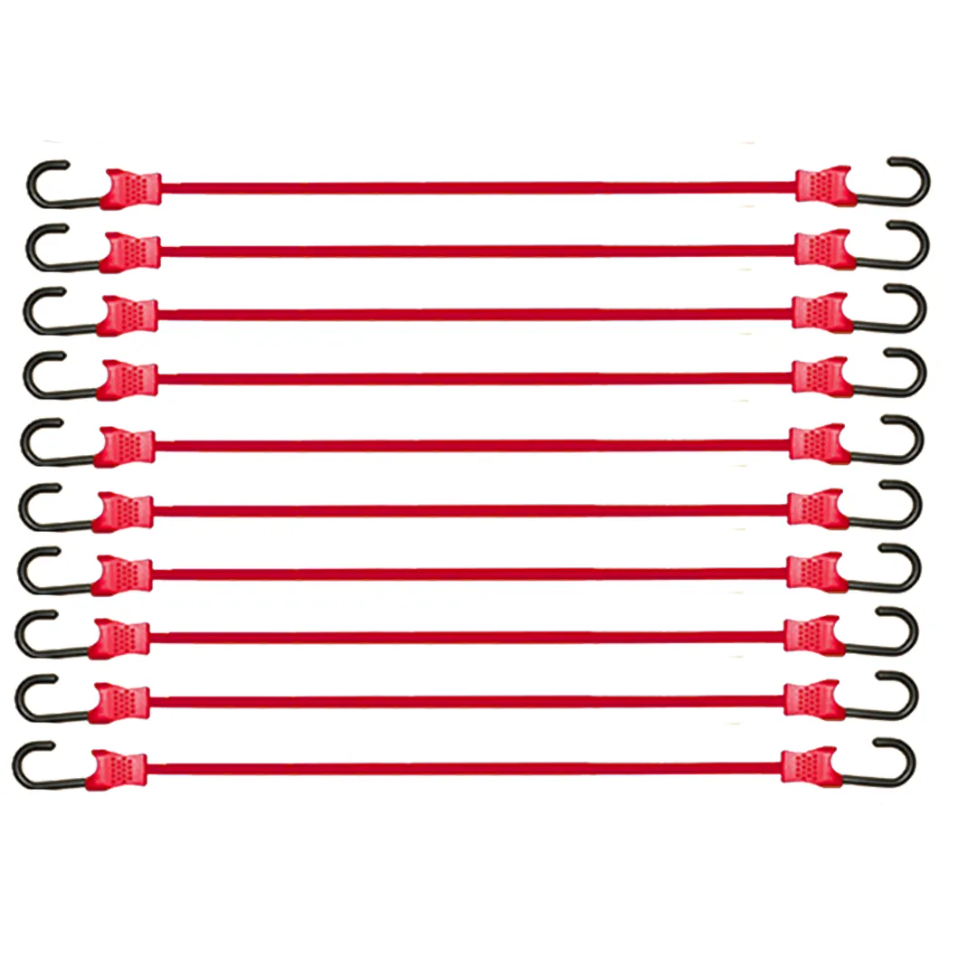 10-Piece Set of 9mm Elastic Cords with Durable Plastic-Coated Metal Hooks