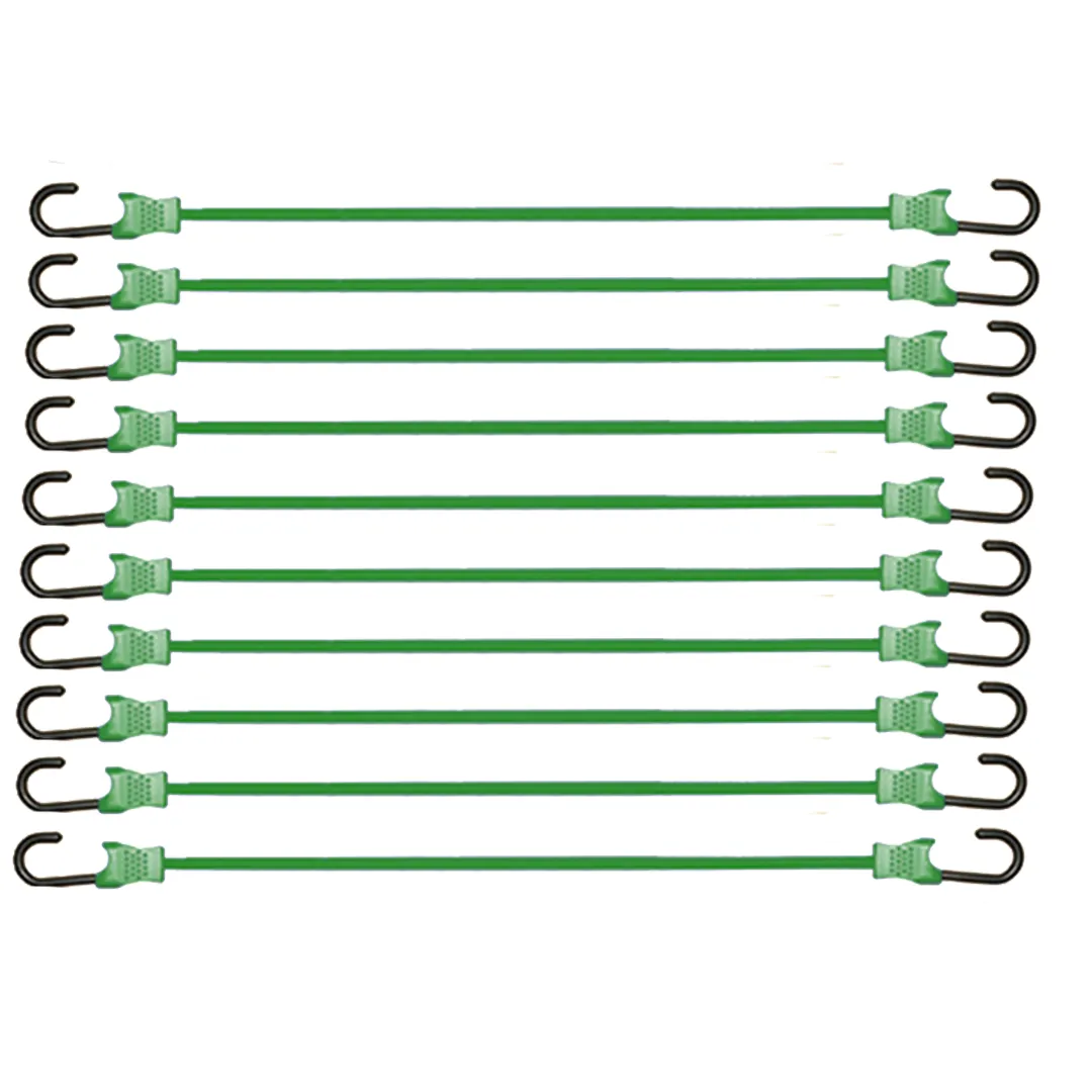 10-Piece Set of 9mm Elastic Cords with Durable Plastic-Coated Metal Hooks