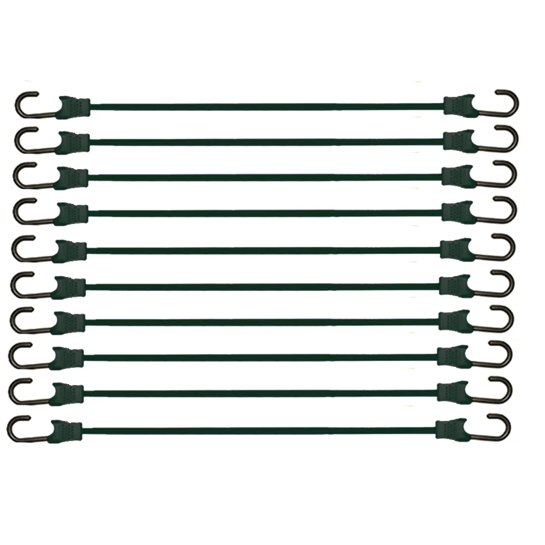 10-Piece Set of 9mm Elastic Cords with Durable Plastic-Coated Metal Hooks