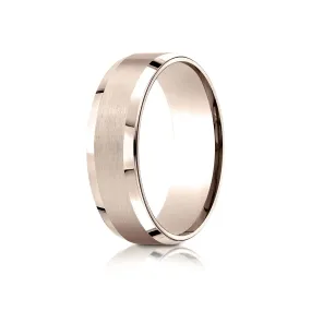 14k Rose Gold 7mm Comfort-fit Satin-finished With High Polished Beveled Edge Carved Design Band