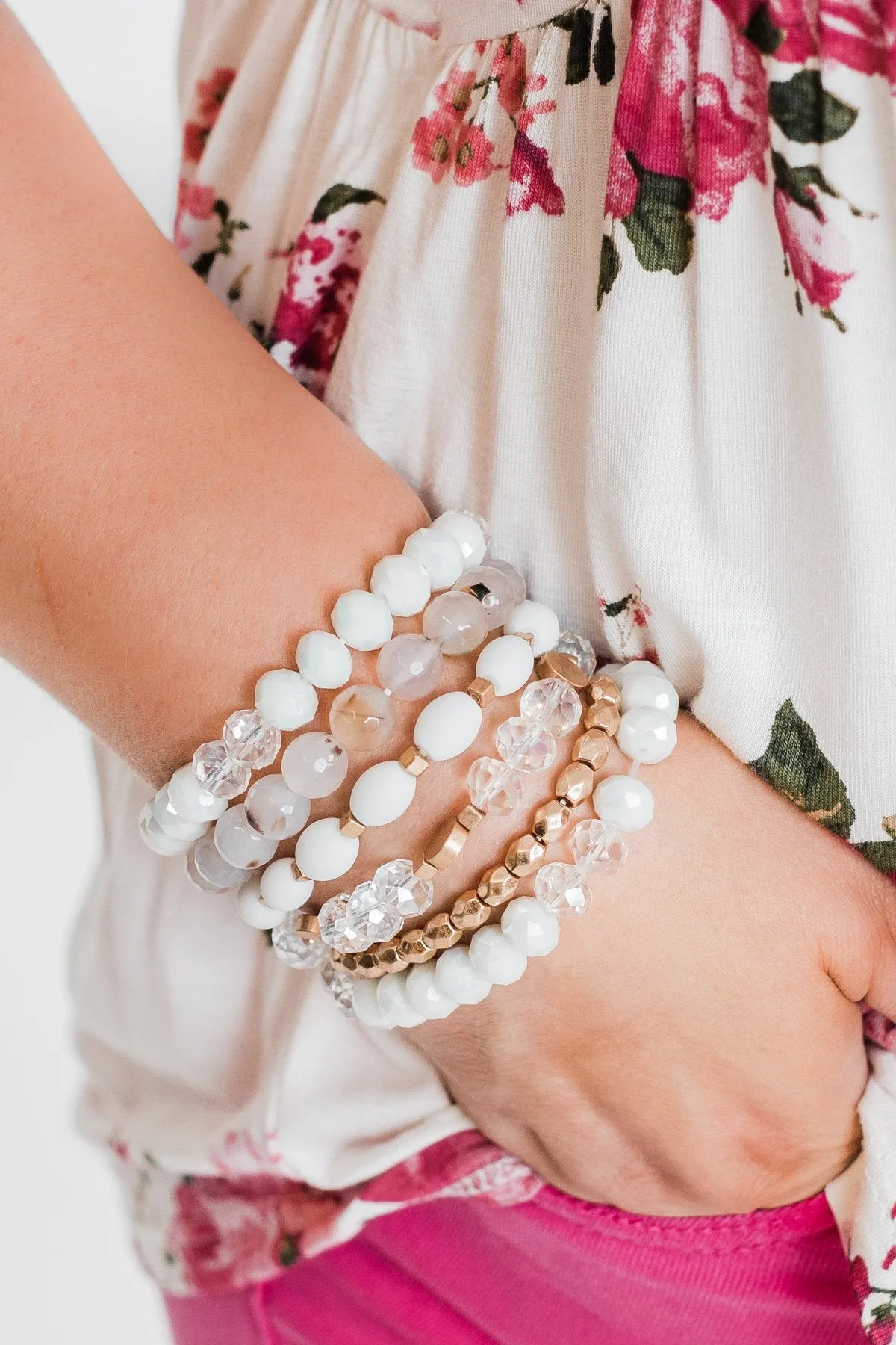 6 Layer Stackable Bracelet Set- Ivory & Gold