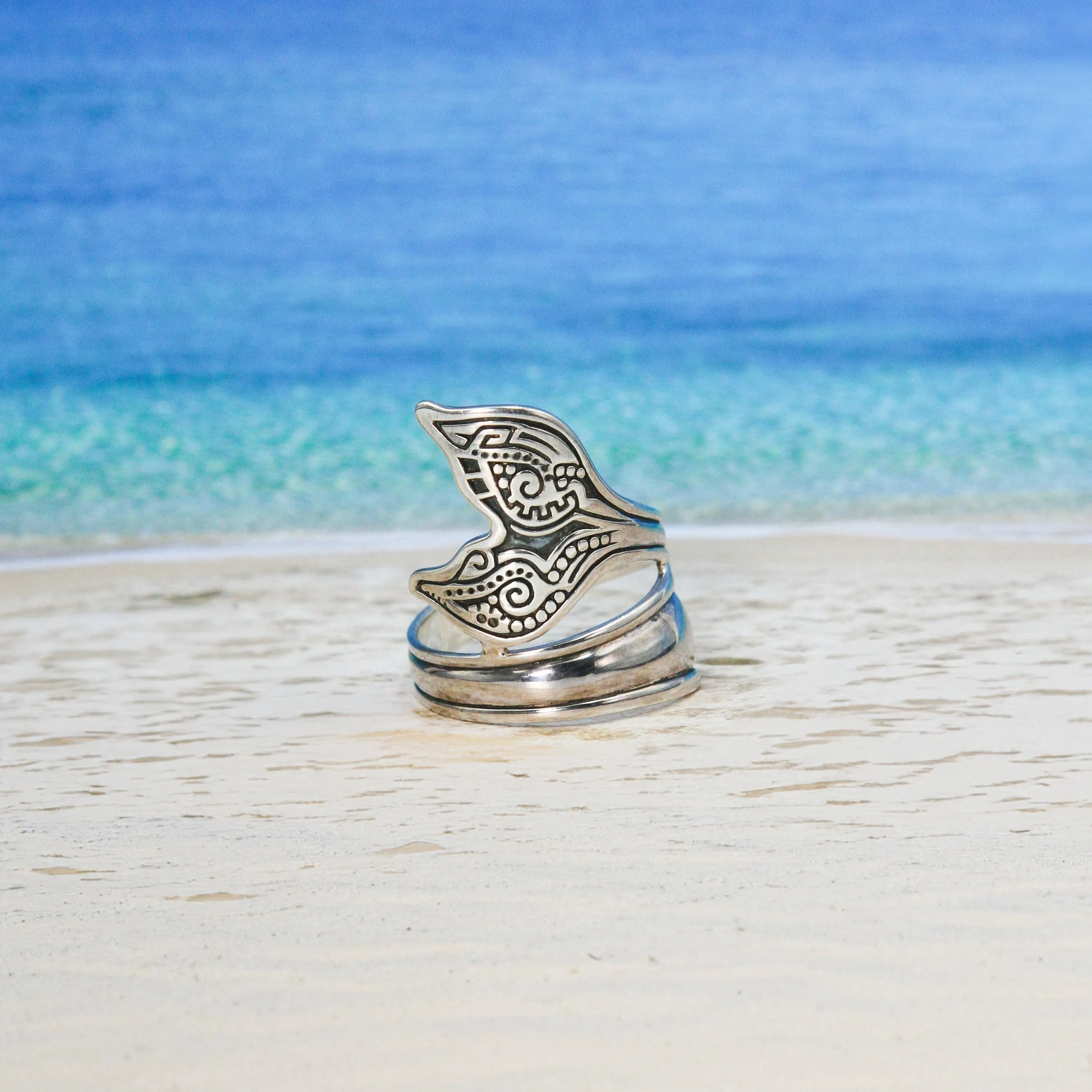 Aboriginal Whale Tail  Sterling Silver Spoon Ring TRI1734