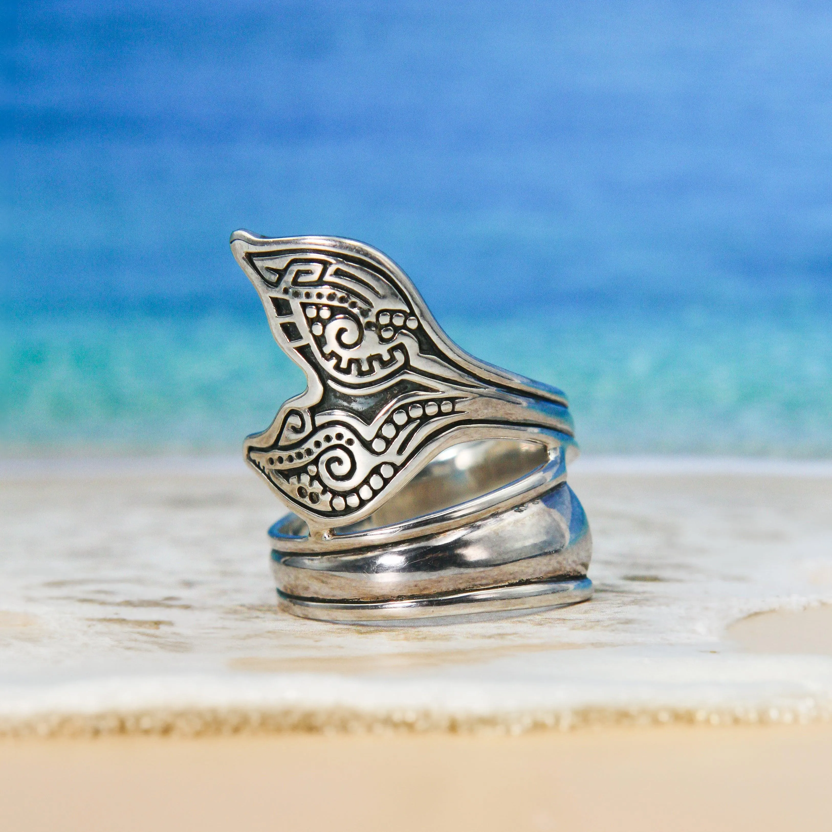 Aboriginal Whale Tail  Sterling Silver Spoon Ring TRI1734