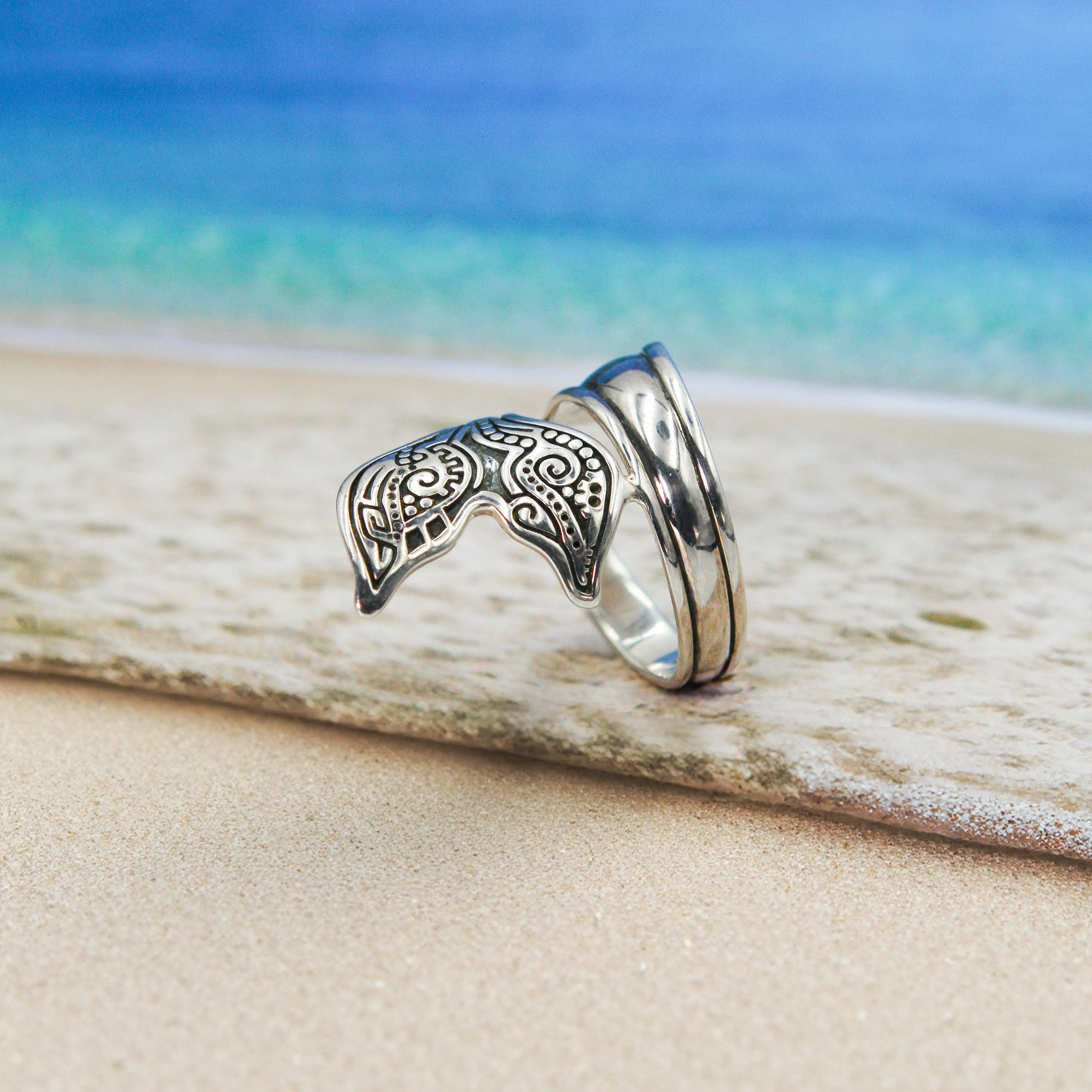 Aboriginal Whale Tail  Sterling Silver Spoon Ring TRI1734