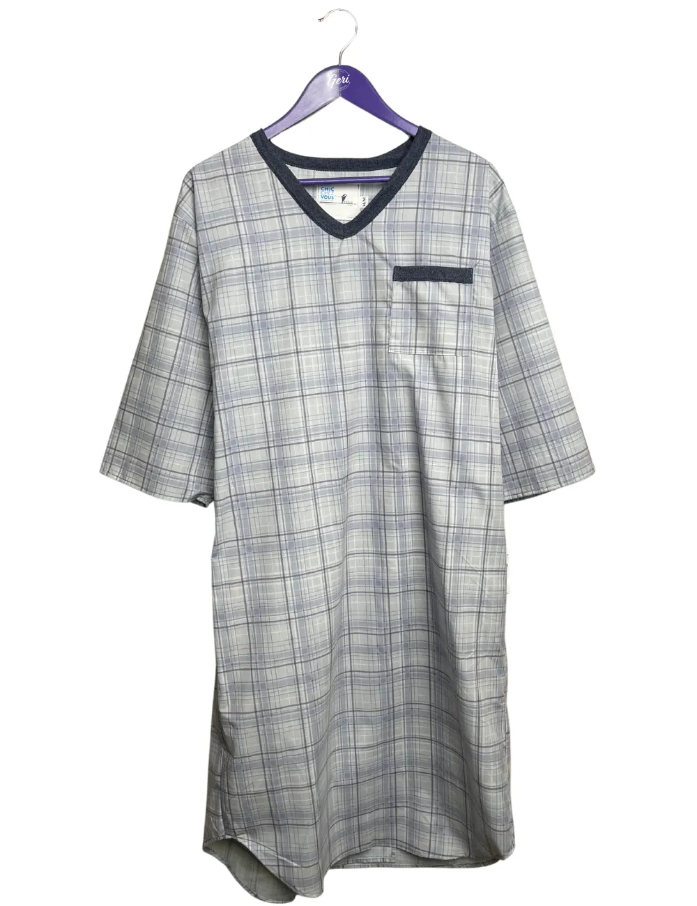 Adaptive Poly-Cotton V-Neck Nightshirt