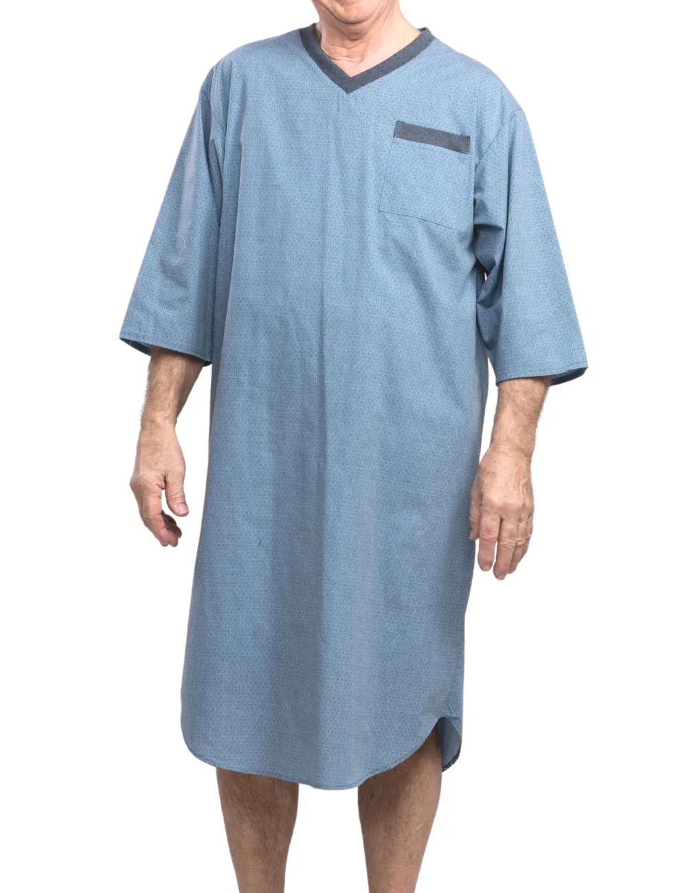 Adaptive Poly-Cotton V-Neck Nightshirt