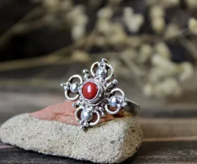 Adjustable Coral Double Dorje Ring