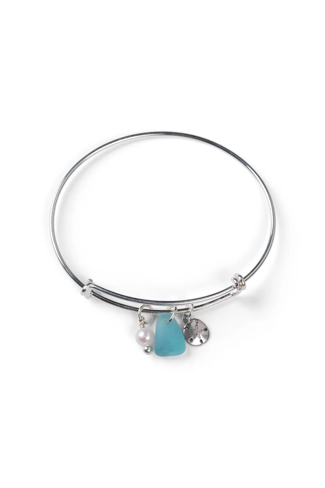 Adjustable Sea Glass Charm Bangle Bracelet with Gift Box