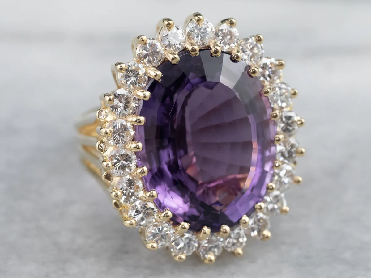 Amethyst and Diamond Halo Cocktail Ring