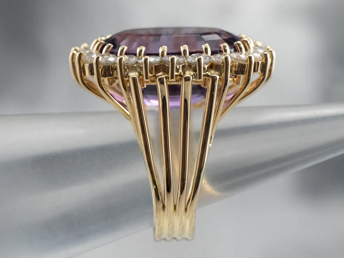 Amethyst and Diamond Halo Cocktail Ring