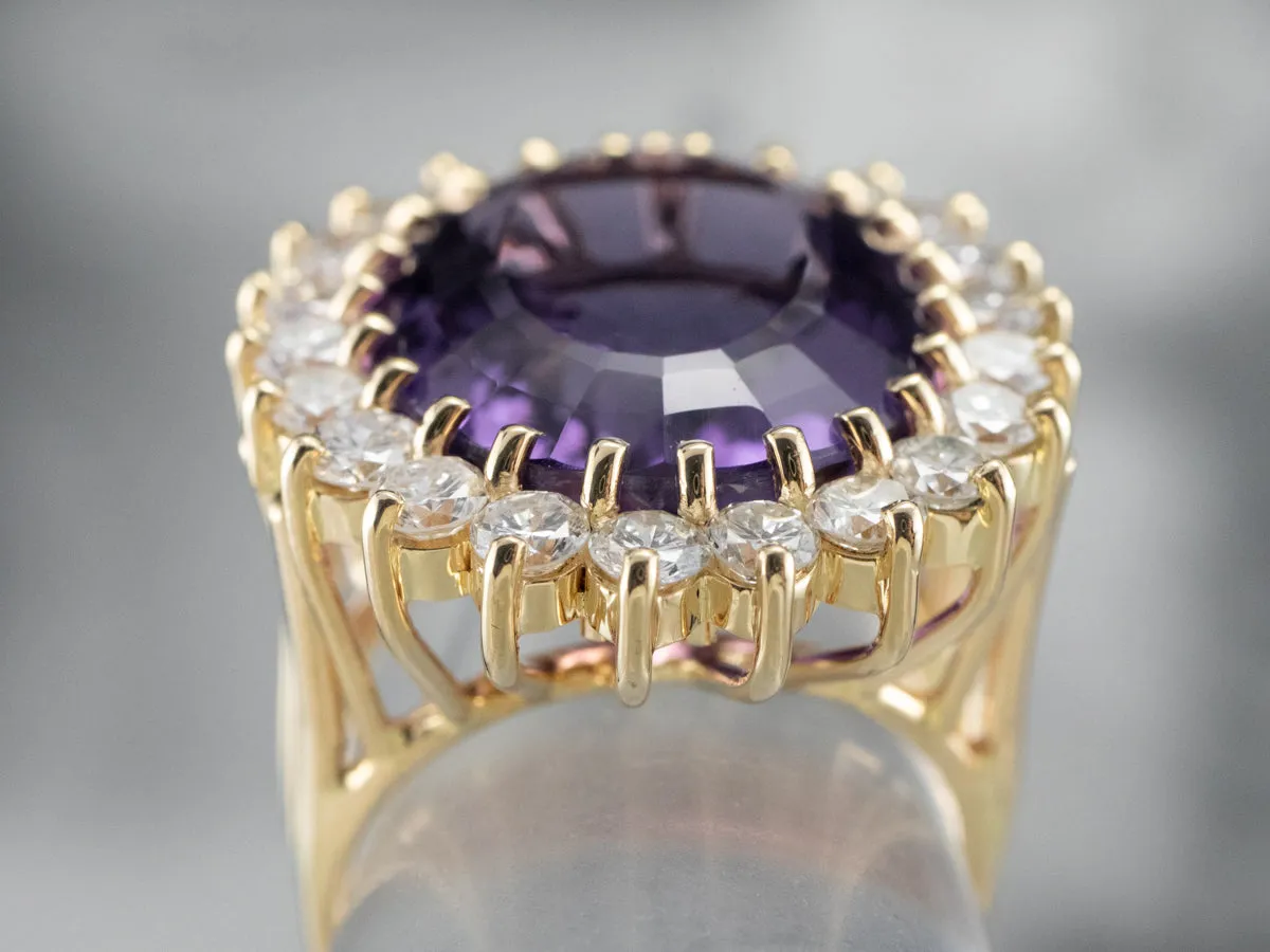 Amethyst and Diamond Halo Cocktail Ring