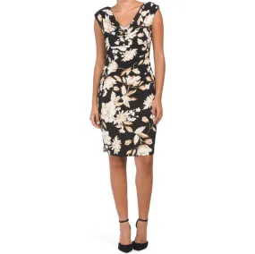 Anne Klein Women's Valerie Ornate Floral Print Cowl Neck Mini Dress