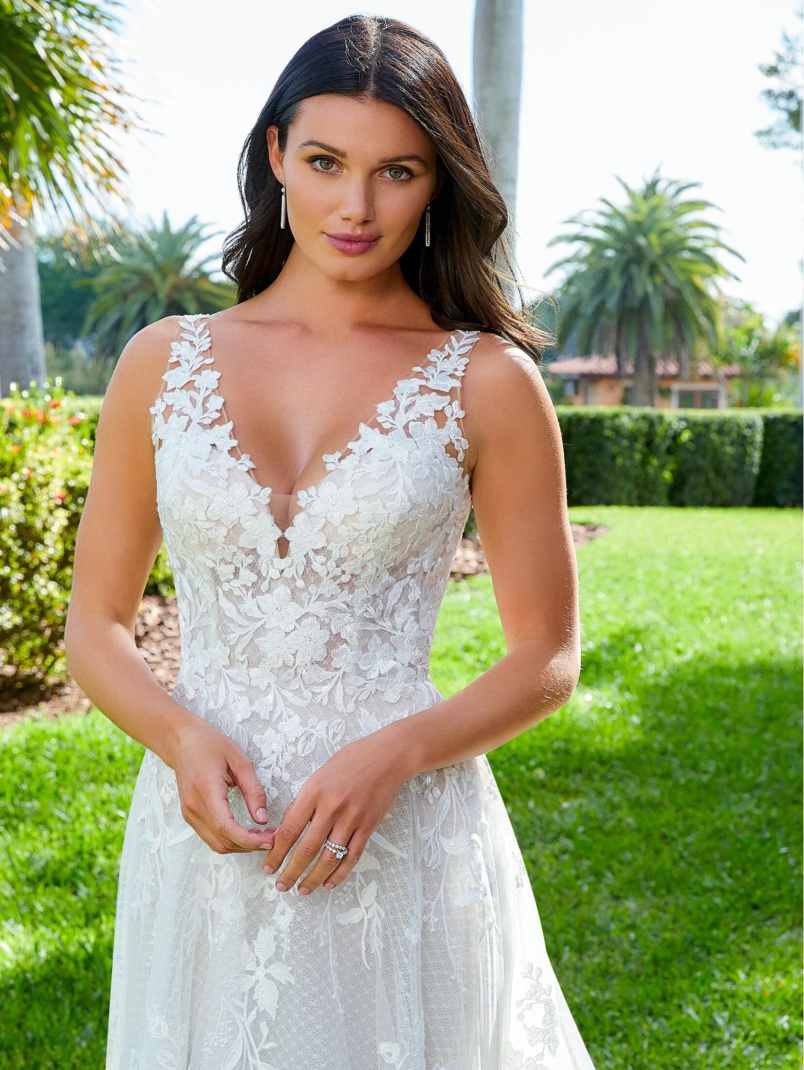 Applique V-Neck Wedding Gown by Adrianna Papell 31117