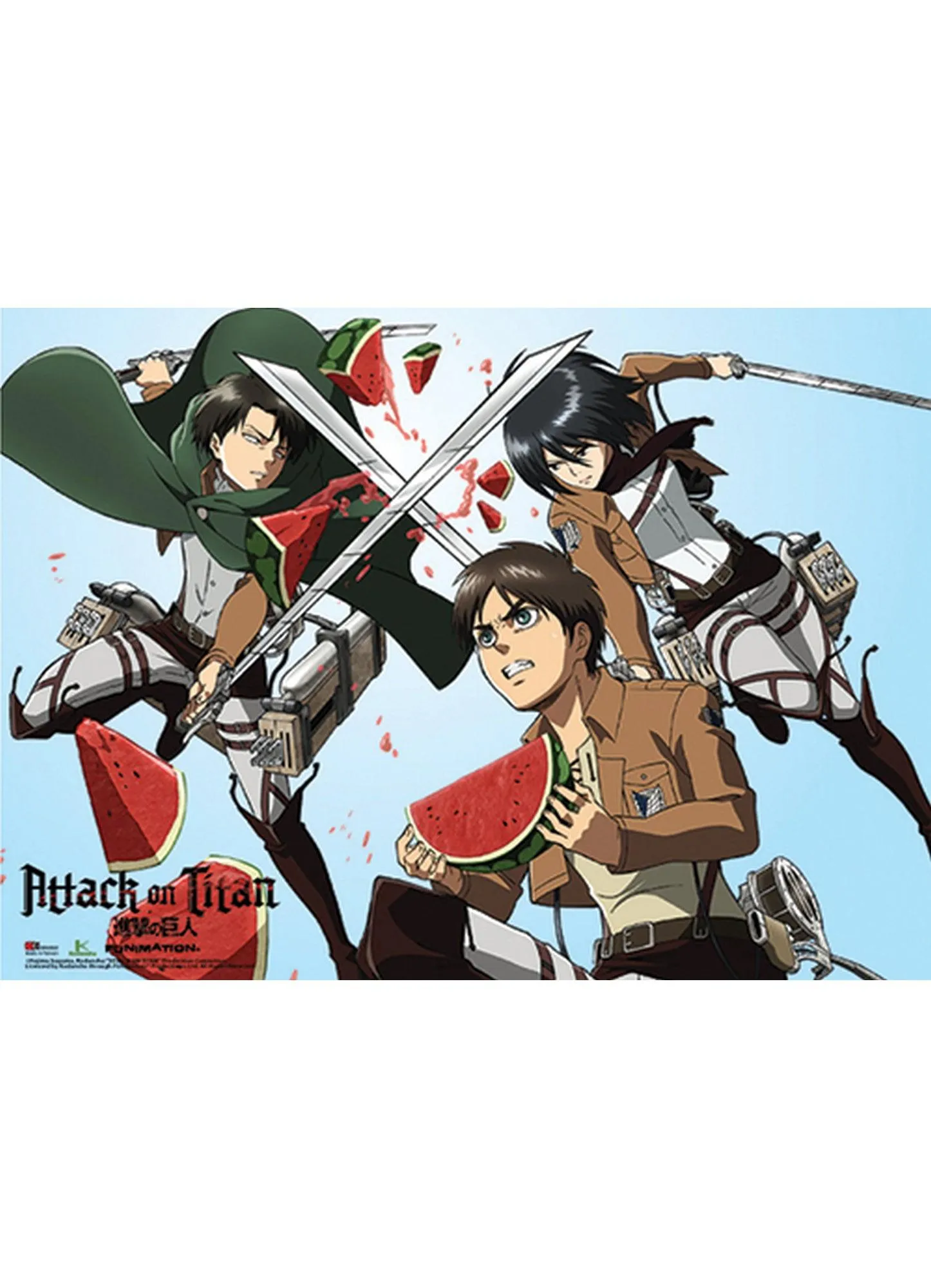 Attack on Titan - Eren Yeager, Mikasa Ackerman, & Levi Ackerman Watermelon Fight Special Edition Wall Scroll