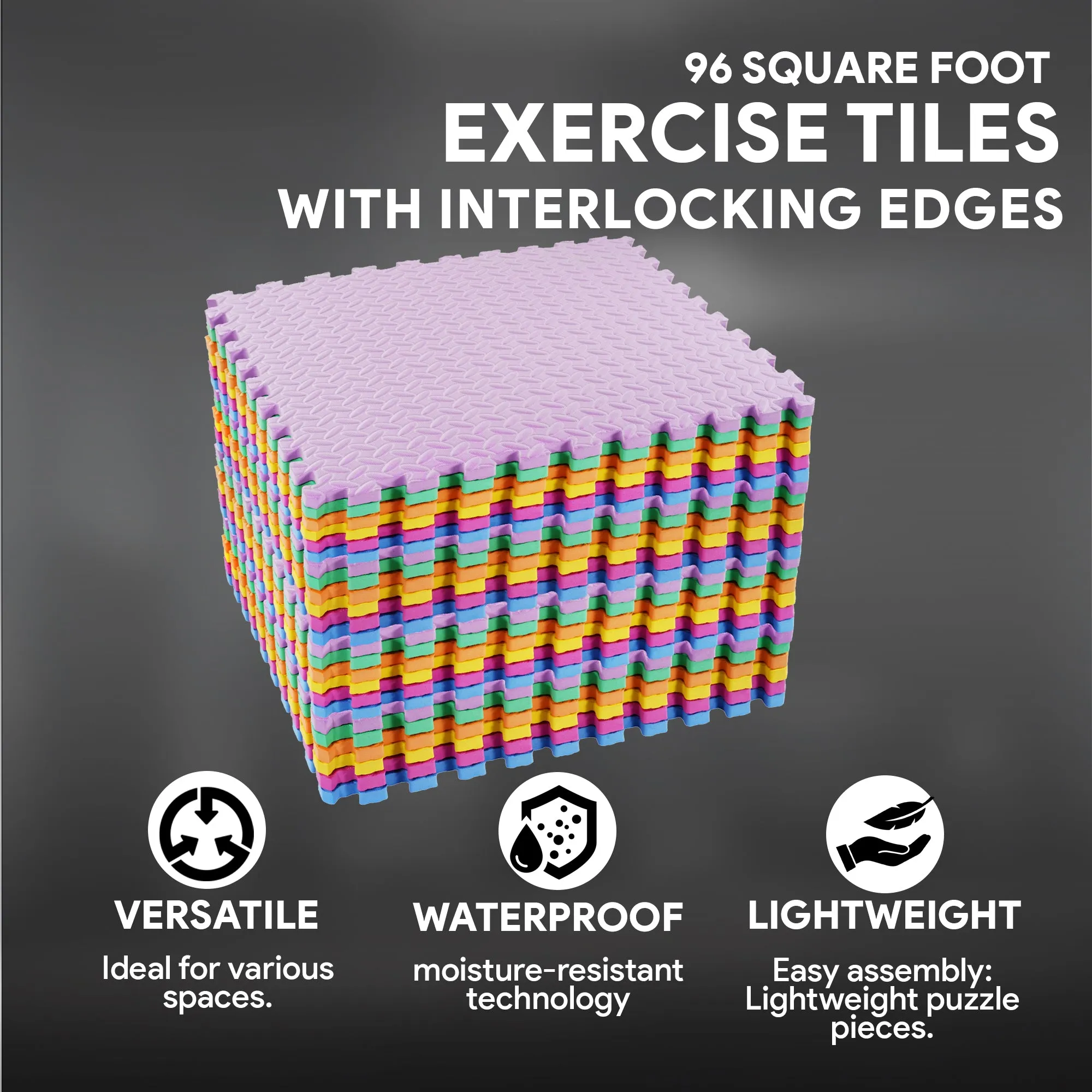 BalanceFrom 96 Sq Ft Interlocking EVA Foam Exercise Mat Tiles, Multi (Open Box)