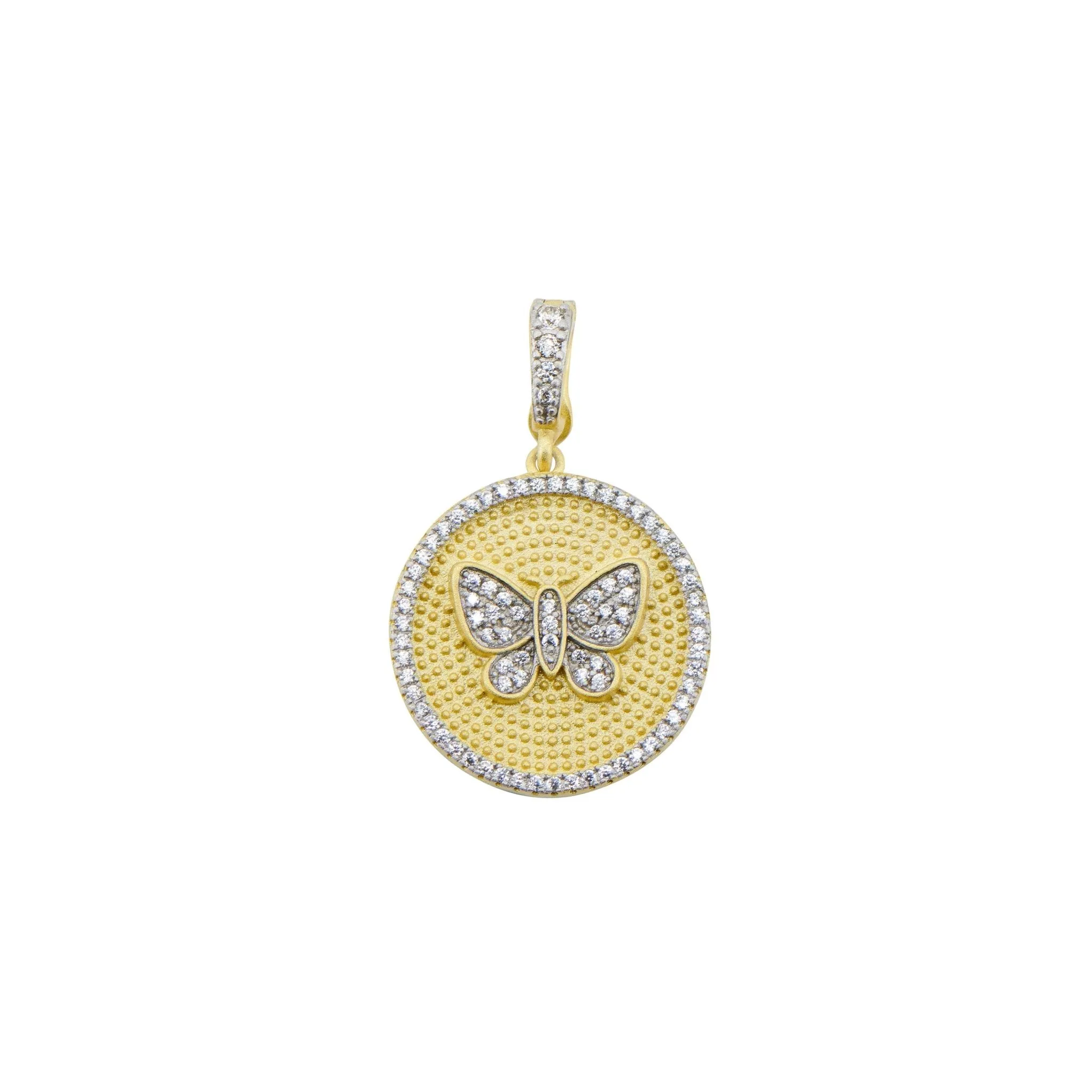 Butterflies in Bloom Textured Shield Pendant