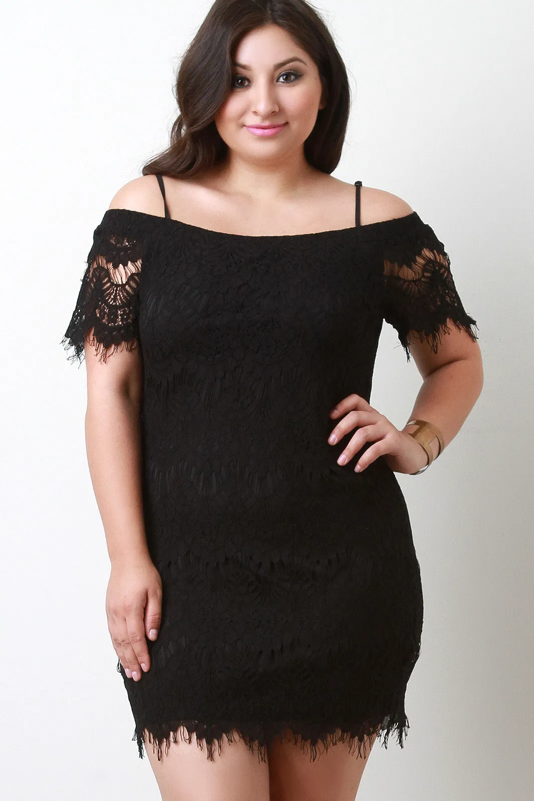 Cold Shoulder Lace Overlay Mini Dress