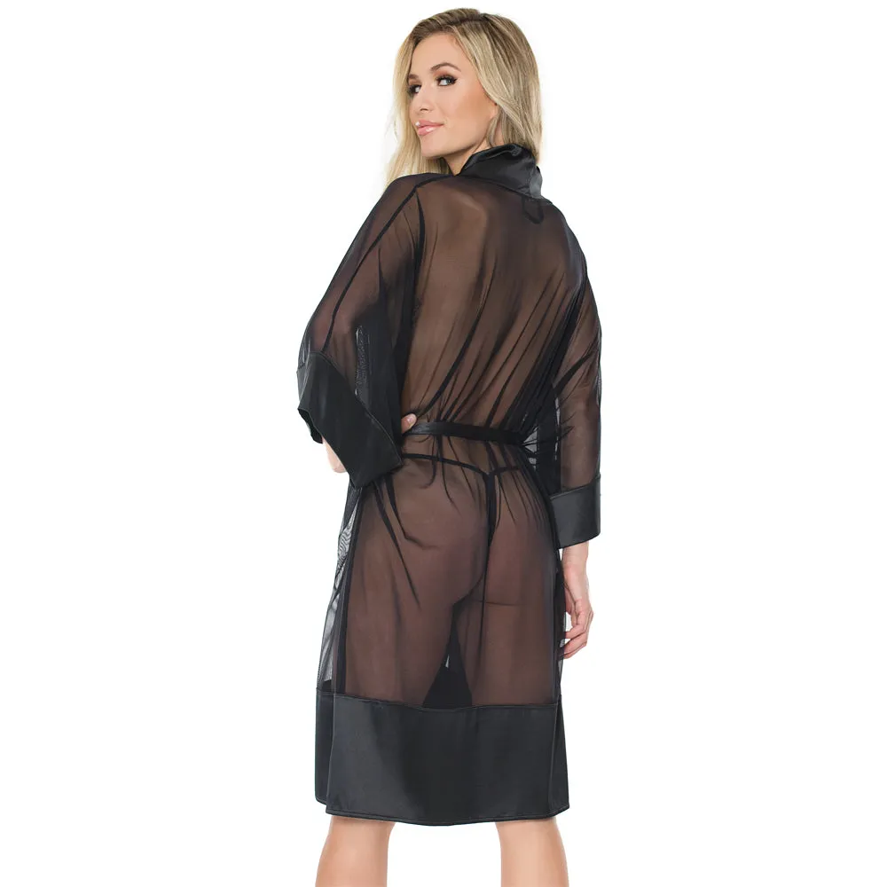 Coquette Sheer Mesh & Satin Kimono Robe