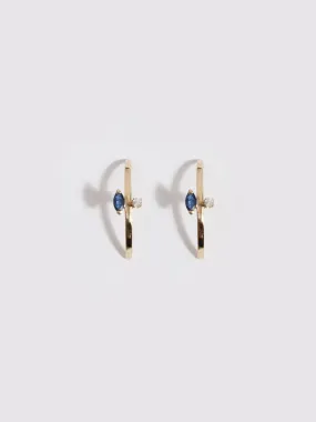 Diamond & Blue Sapphire Marquise Flank Huggie Studs - Archival Collection