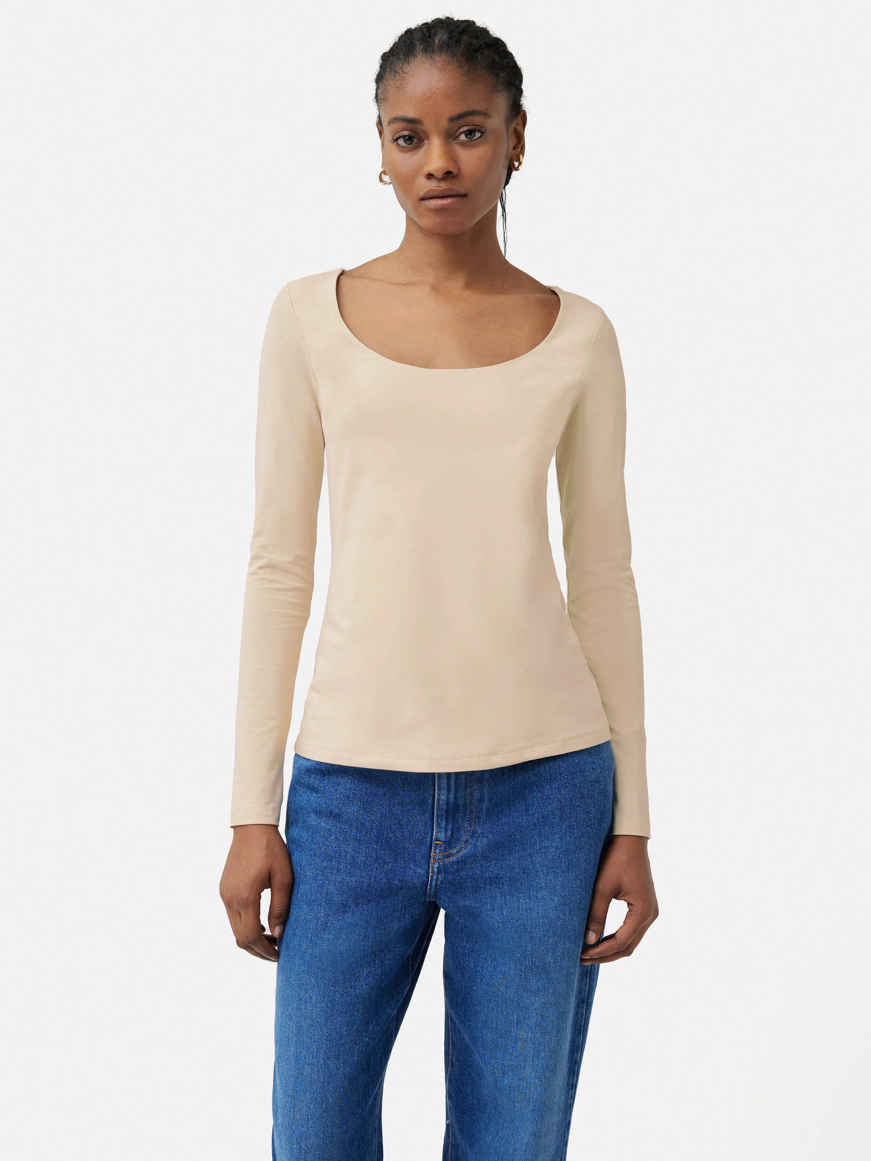 Double Front Ballet Neck Top | Pale Sand