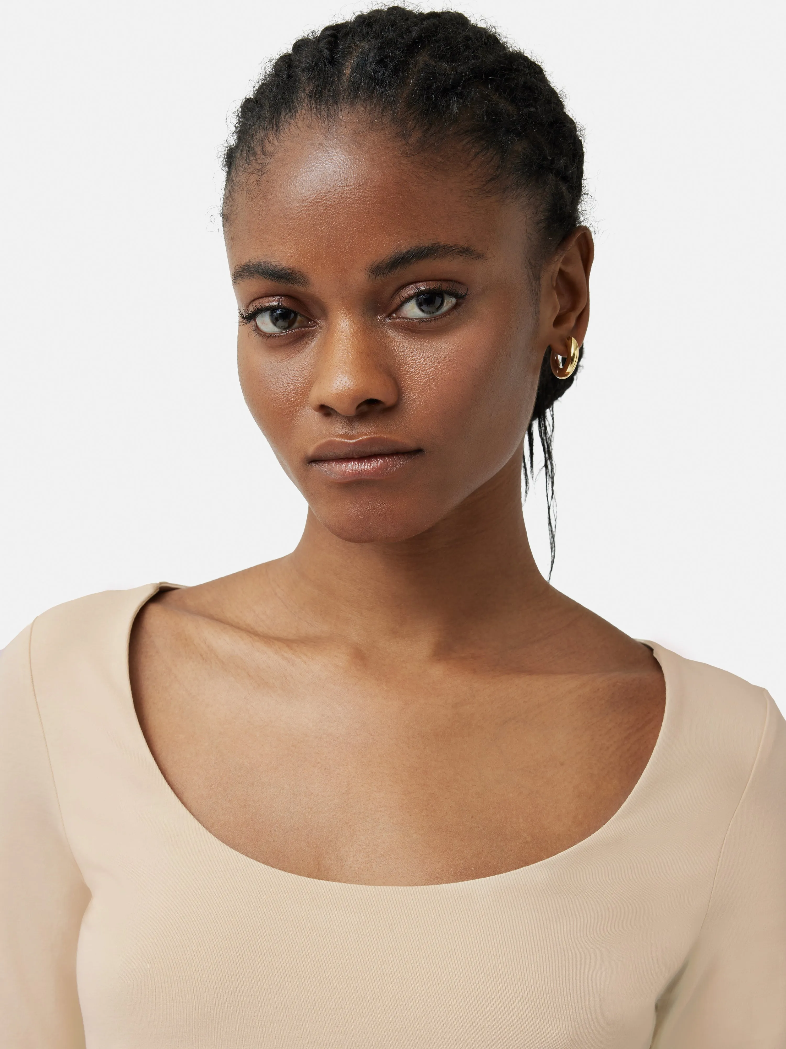 Double Front Ballet Neck Top | Pale Sand