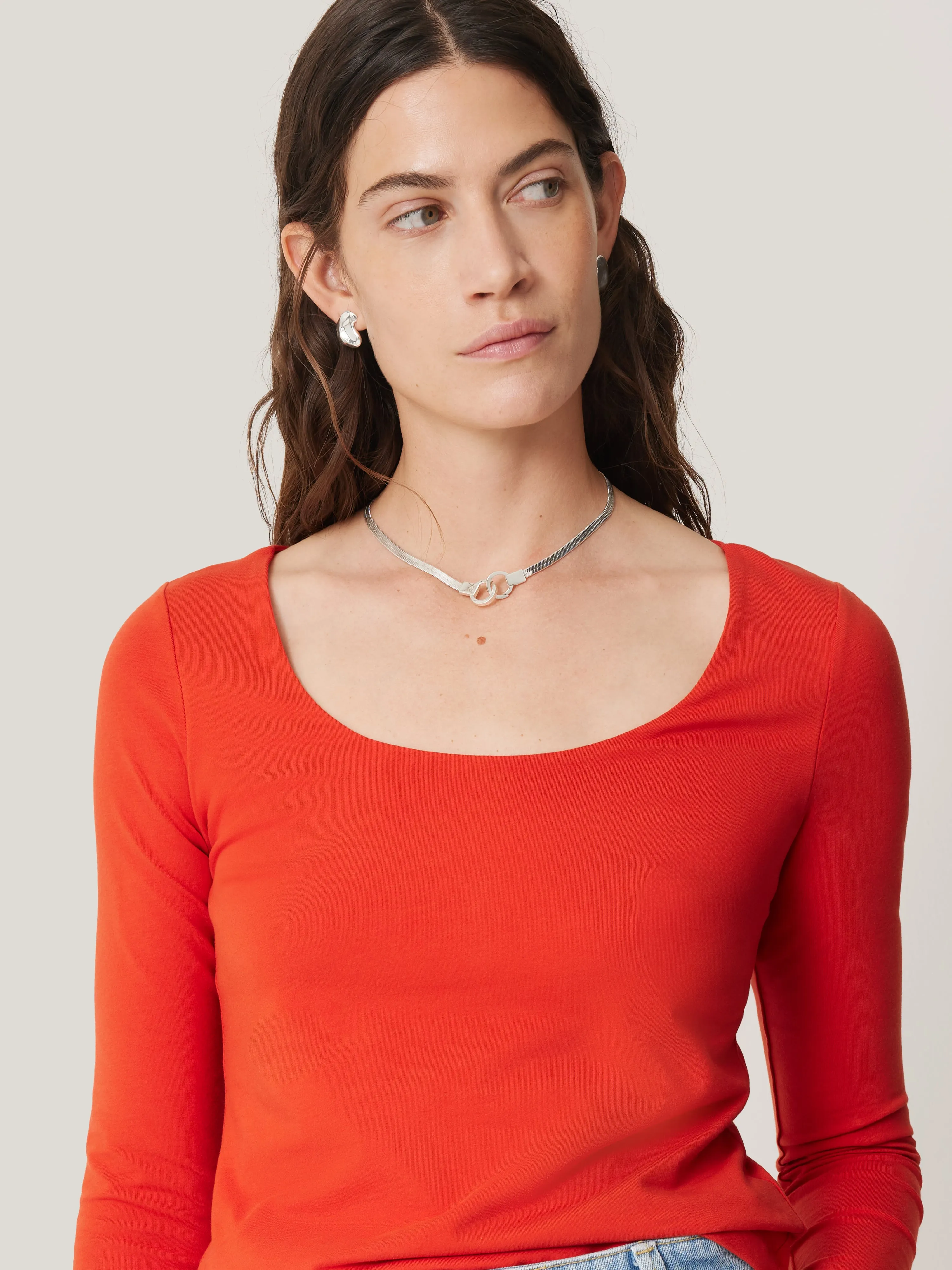 Double Front Ballet Neck Top | Spice Orange