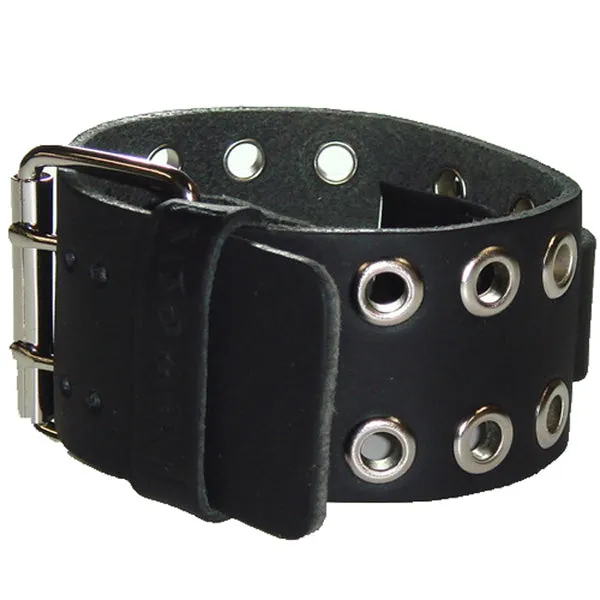 Eyelet Black Leather Cuff