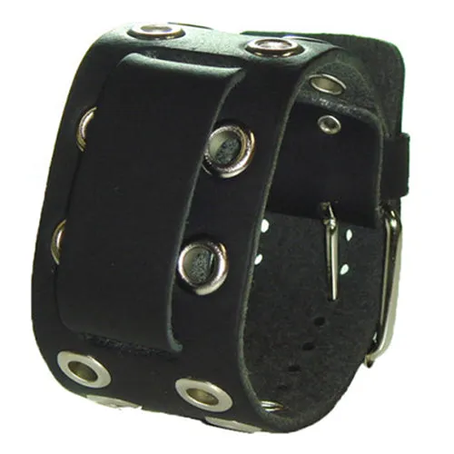 Eyelet Black Leather Cuff