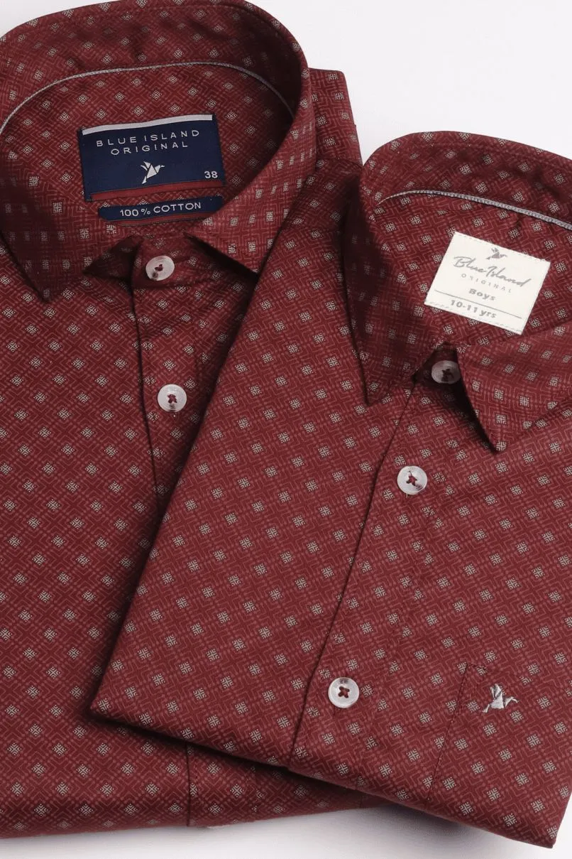 FATHER & SON - Maroon Diamond Print