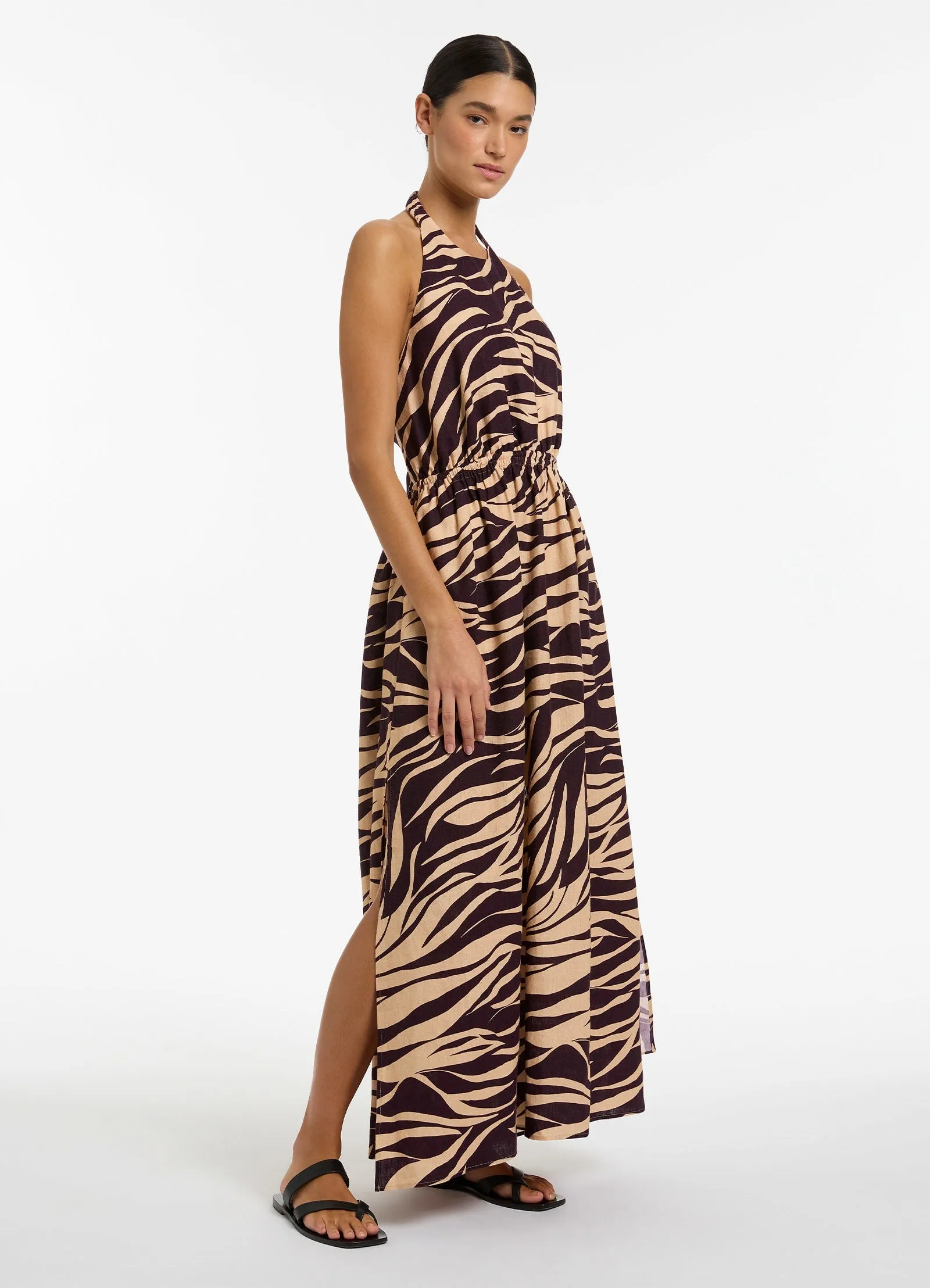 Fine Lines Halter Dress  - Port