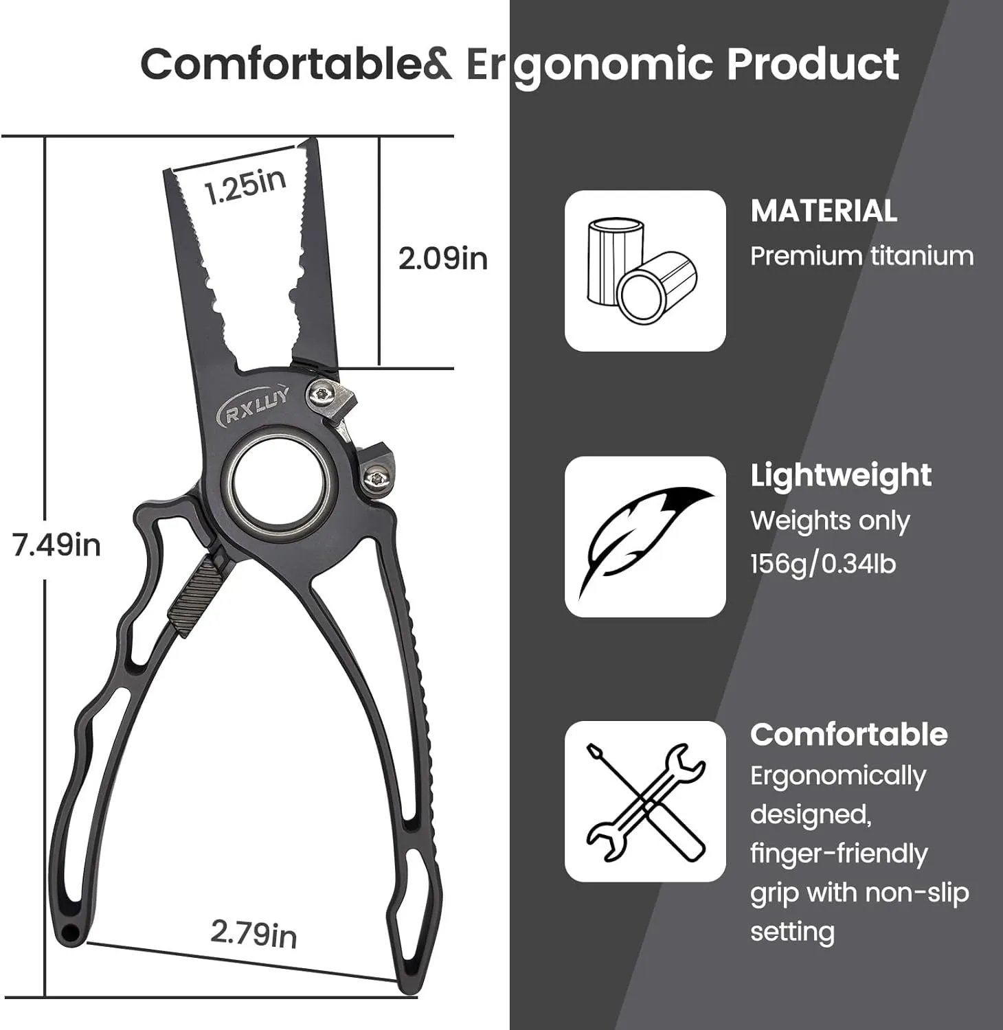 Fishing Pliers, Saltwater Fishing Gear, Tungsten Cutters, Split Ring Hook Remover, Knot Tying Tool with Lanyard