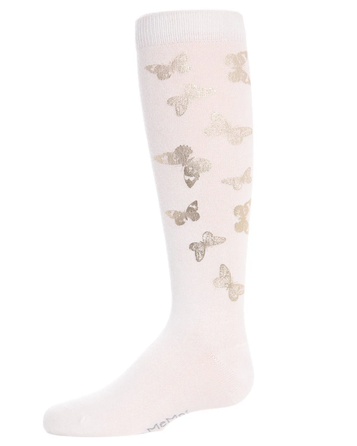 Gold and Gilded Butterfly Knee High Cotton Blend Girls Socks