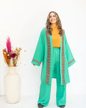 Green linen set with Indian tape