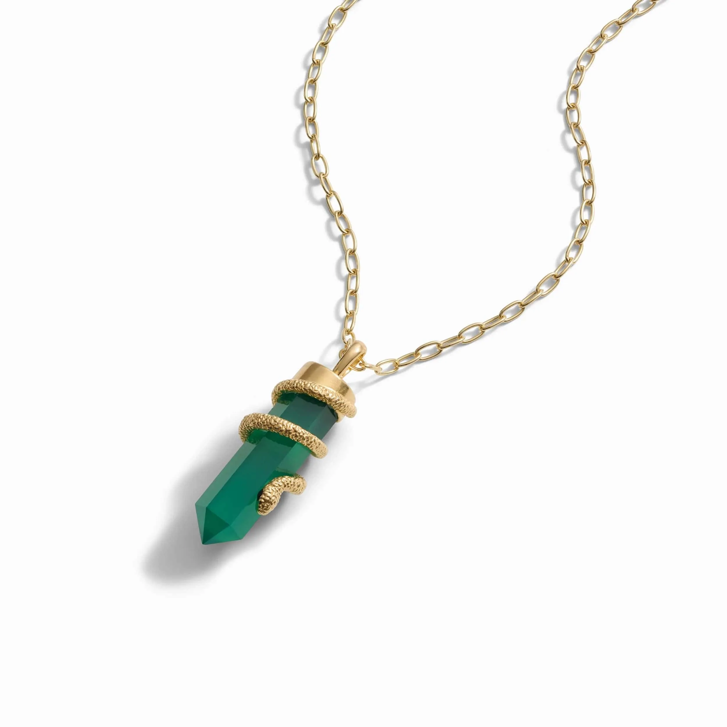 Green Onyx Crystal Snake Amulet