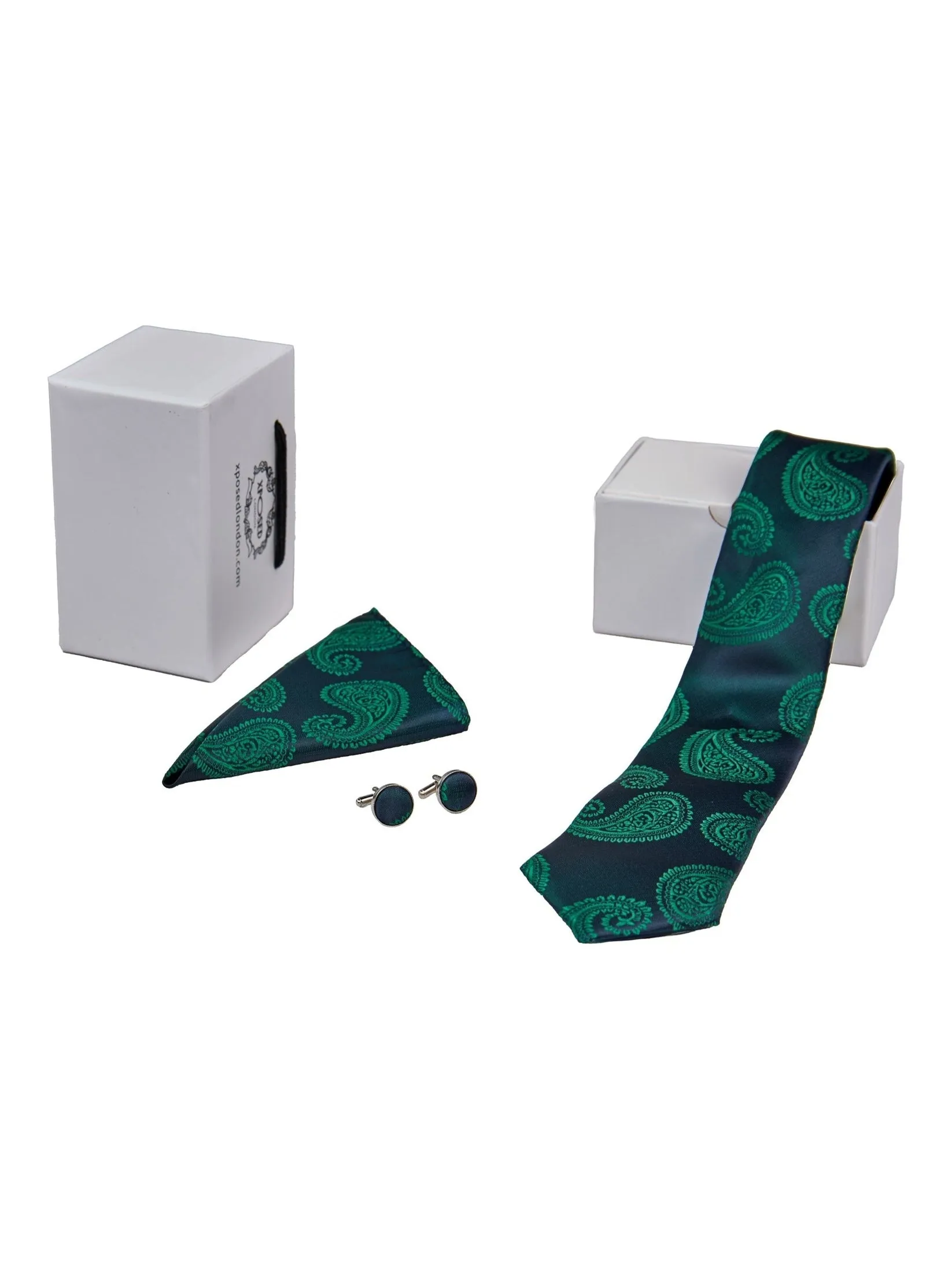 GREEN PAISLEY PRINT NECKTIE SET