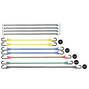 Heavy Duty Steel Grip 12-Pack: Colorful Bungee Cords with Versatile Coated Hooks