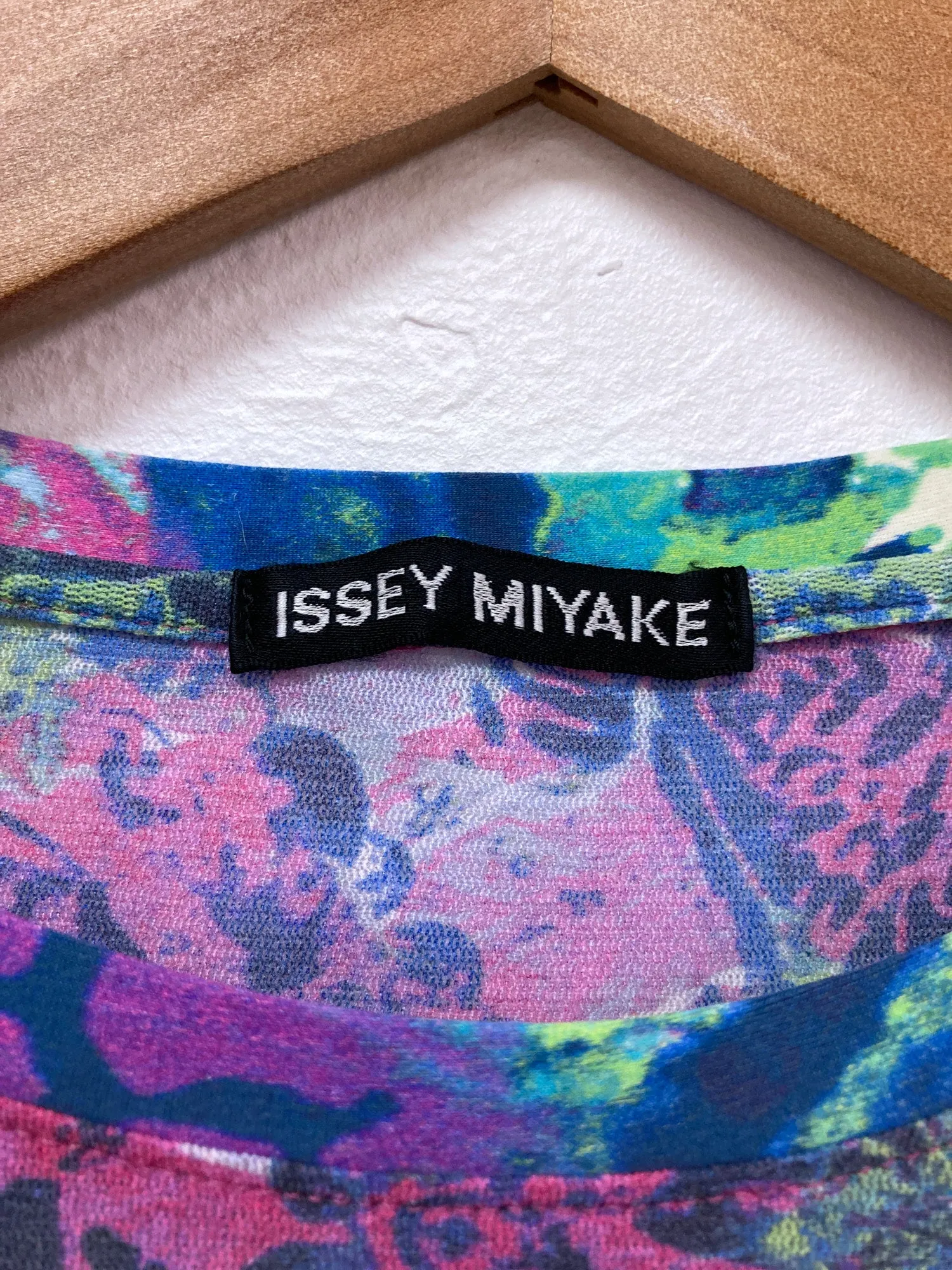 Issey Miyake purple and green polyester mesh long sleeve t-shirt