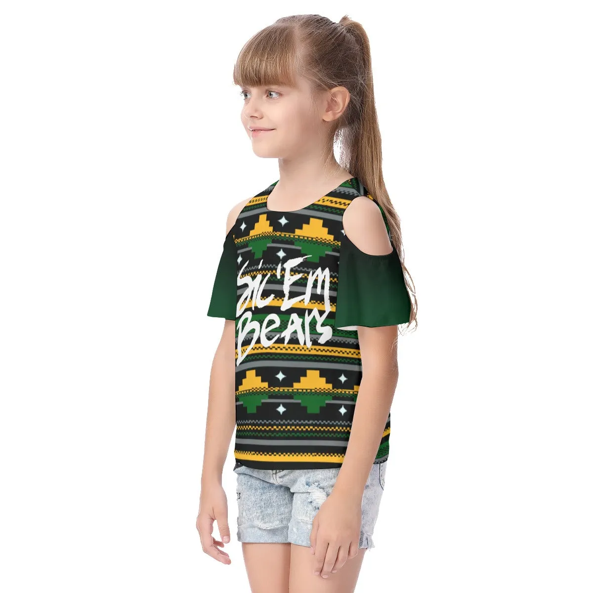 Kids Waco University Cold Shoulder T-shirt With Ruffle Sleeves