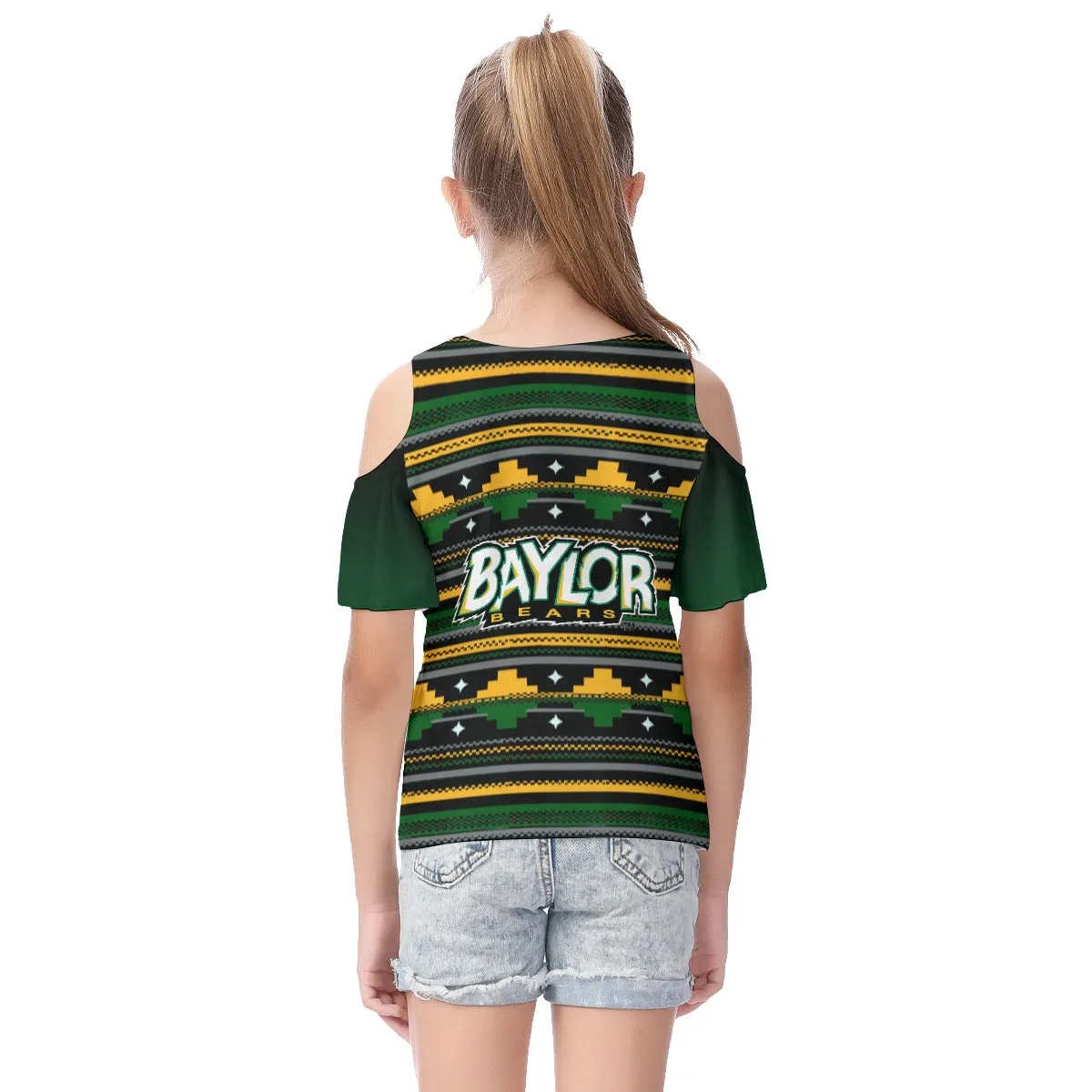 Kids Waco University Cold Shoulder T-shirt With Ruffle Sleeves