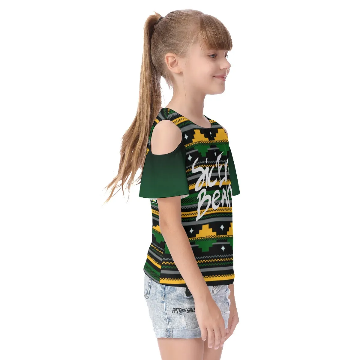 Kids Waco University Cold Shoulder T-shirt With Ruffle Sleeves