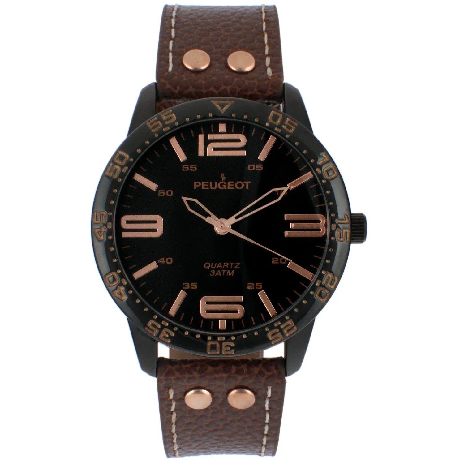 Men's 44mm Brown Bold Numeral Sport Leather Strap Watch