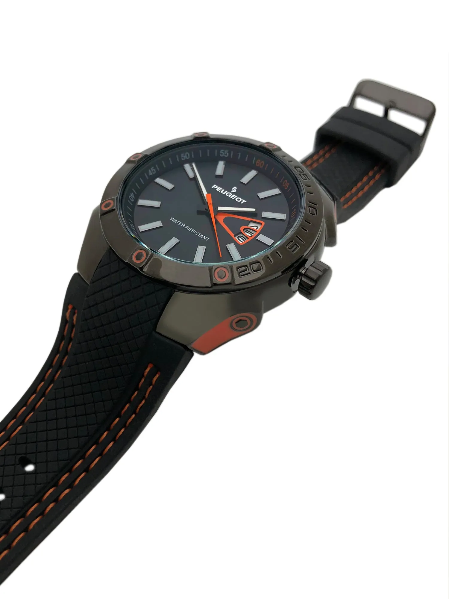 Men's 44mm Orange Sport Calendar Stitched Rubber Band Watch