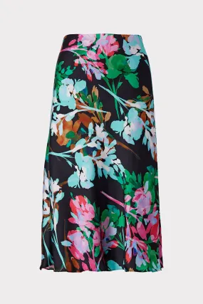 Neon Floral Silk Bias Skirt