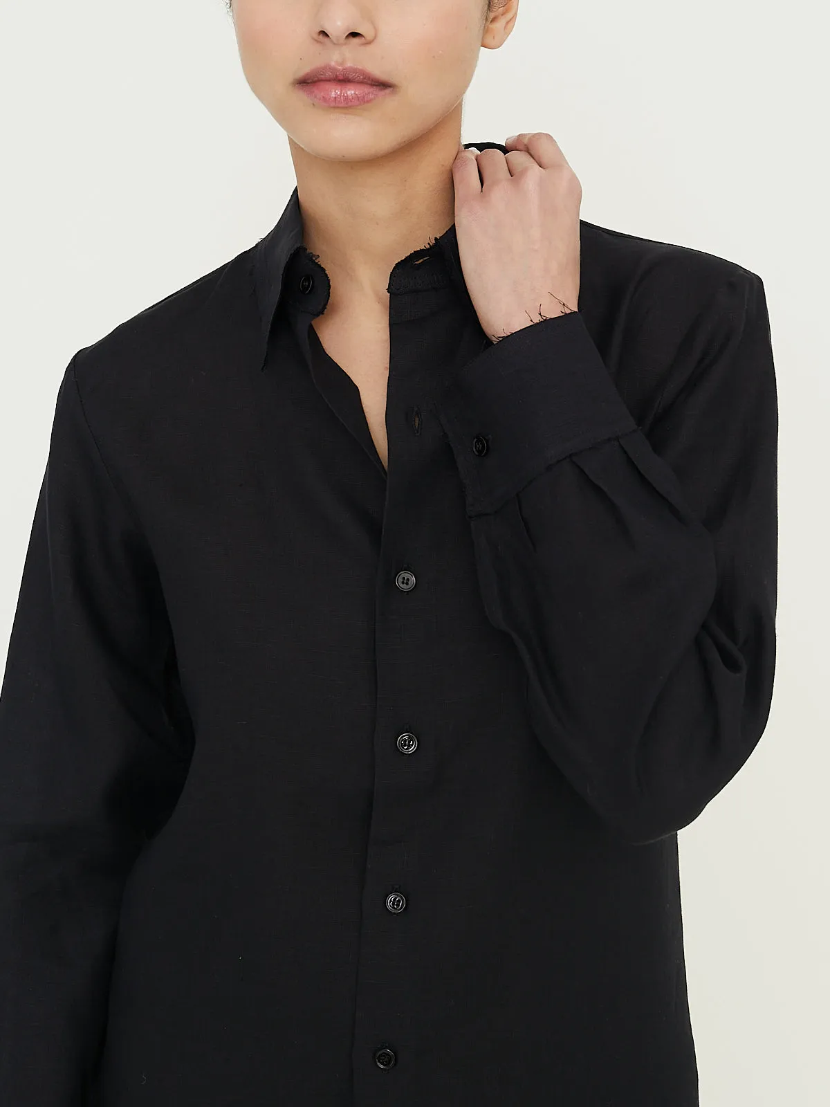 No. 197 Solbiati Fine Linen Shirt in Black