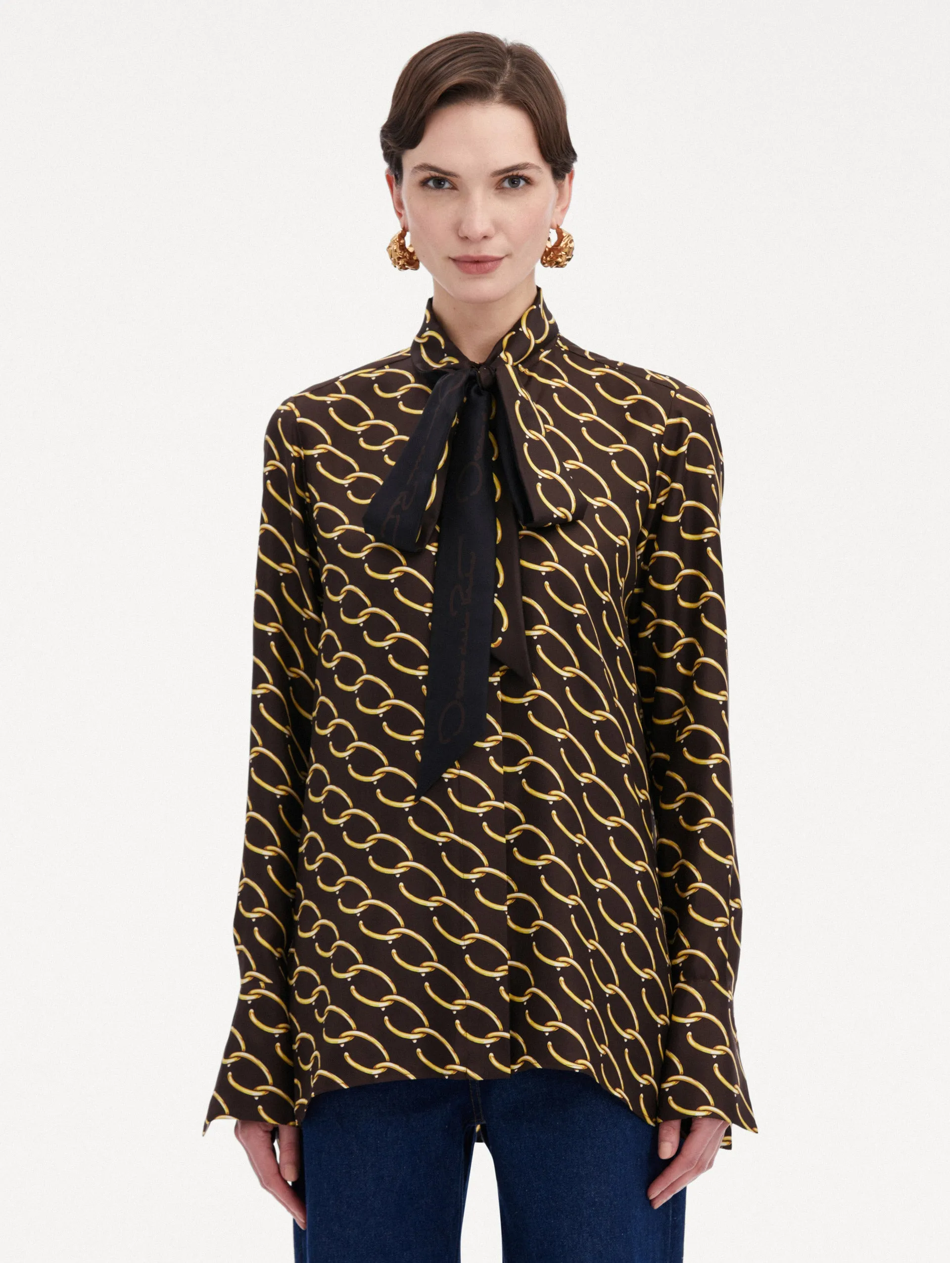 Oscar Chain-Link Silk Twill Blouse