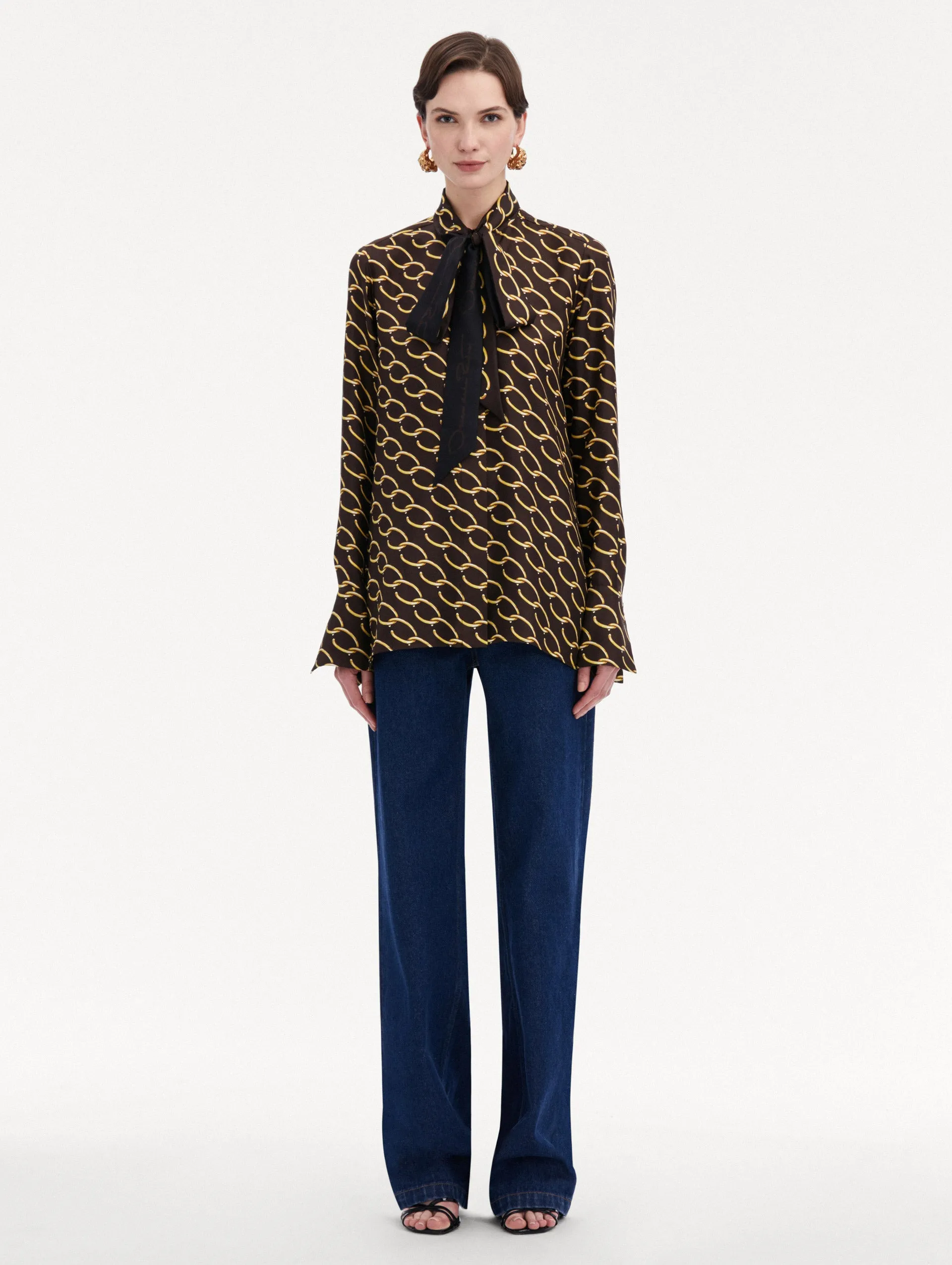 Oscar Chain-Link Silk Twill Blouse