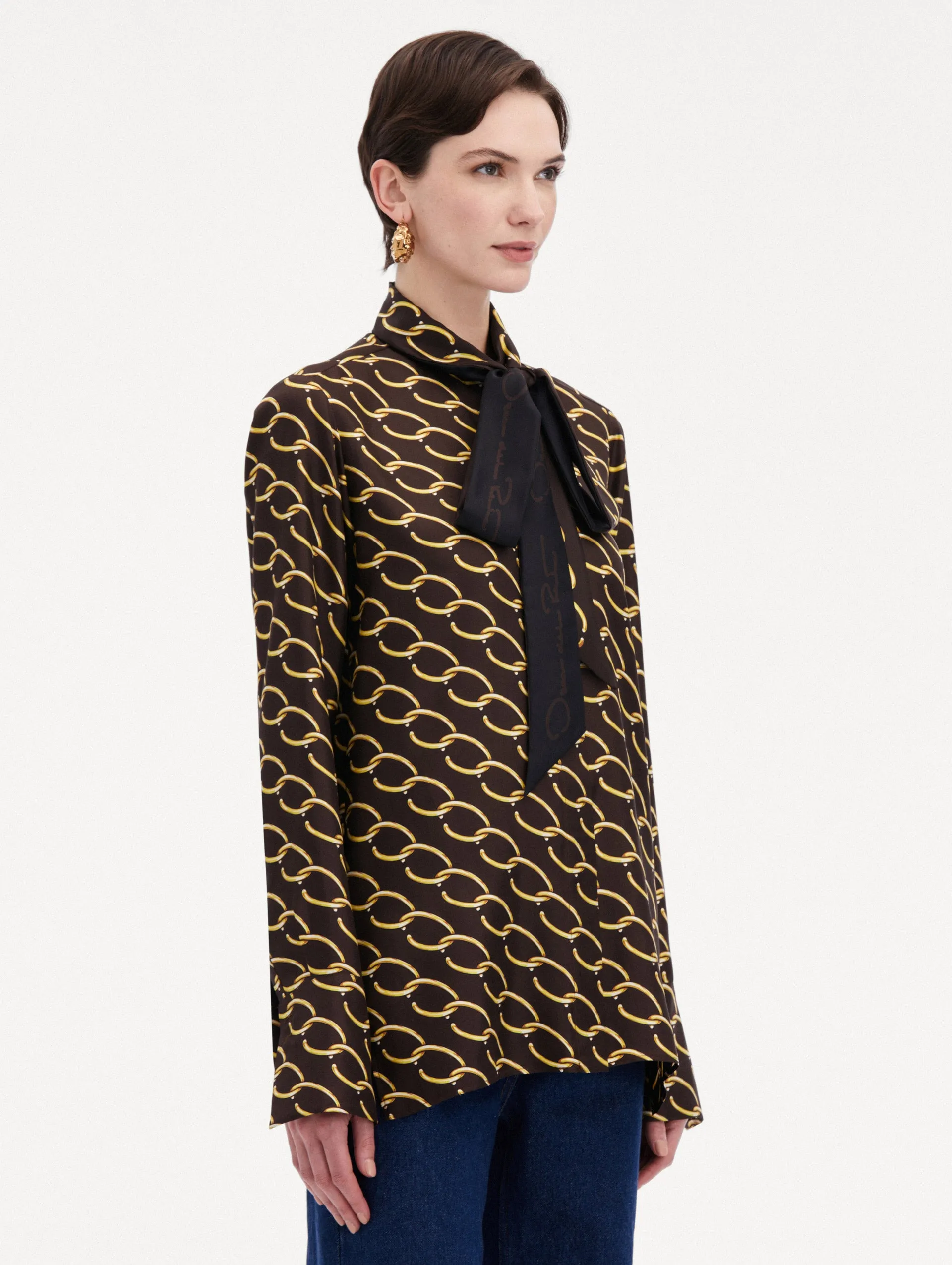 Oscar Chain-Link Silk Twill Blouse