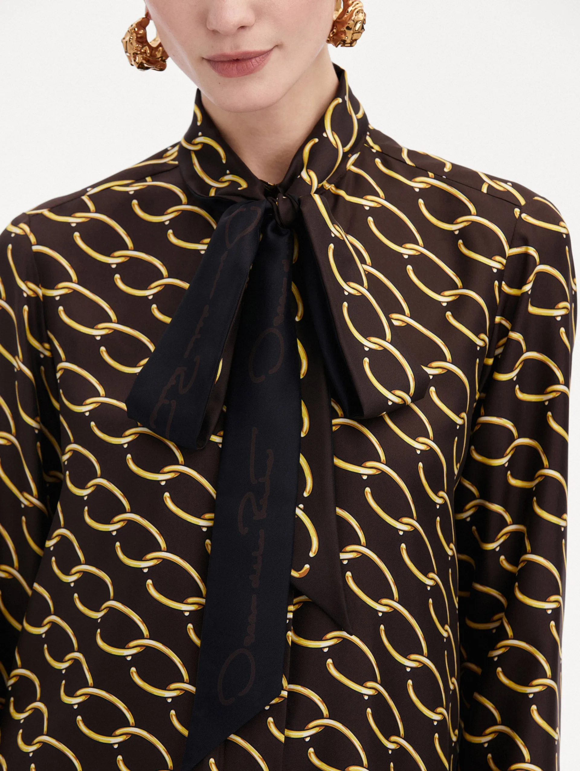 Oscar Chain-Link Silk Twill Blouse