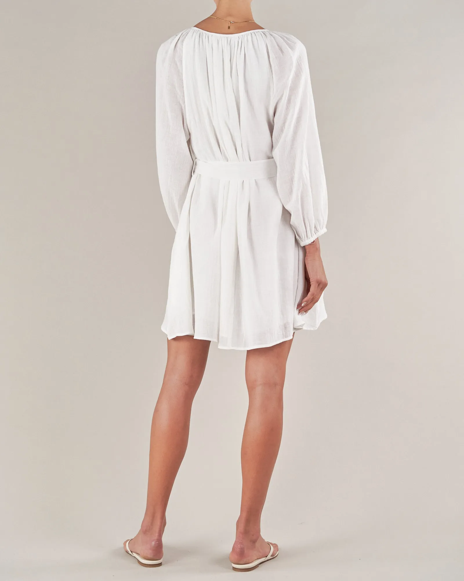 Panama Linen Cotton Gauze Mini Dress - White